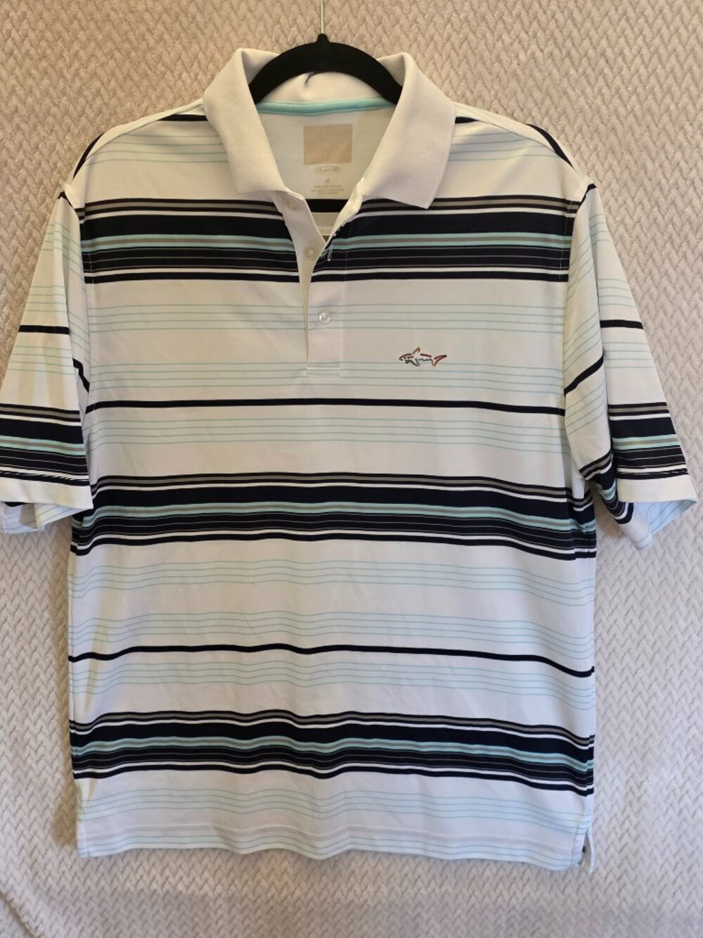 Greg Norman Play Dry Mens Medium S/S Multicolor Striped Athletic Polo Golf Shirt